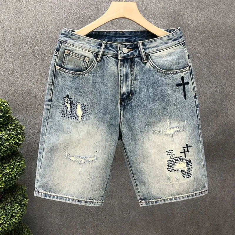 Summer 2026 New Arrival Premium Embroidered Jeans – Lightweight Mid-Length Shorts for Men, High-End Relaxed-Fit Trousers 28-36