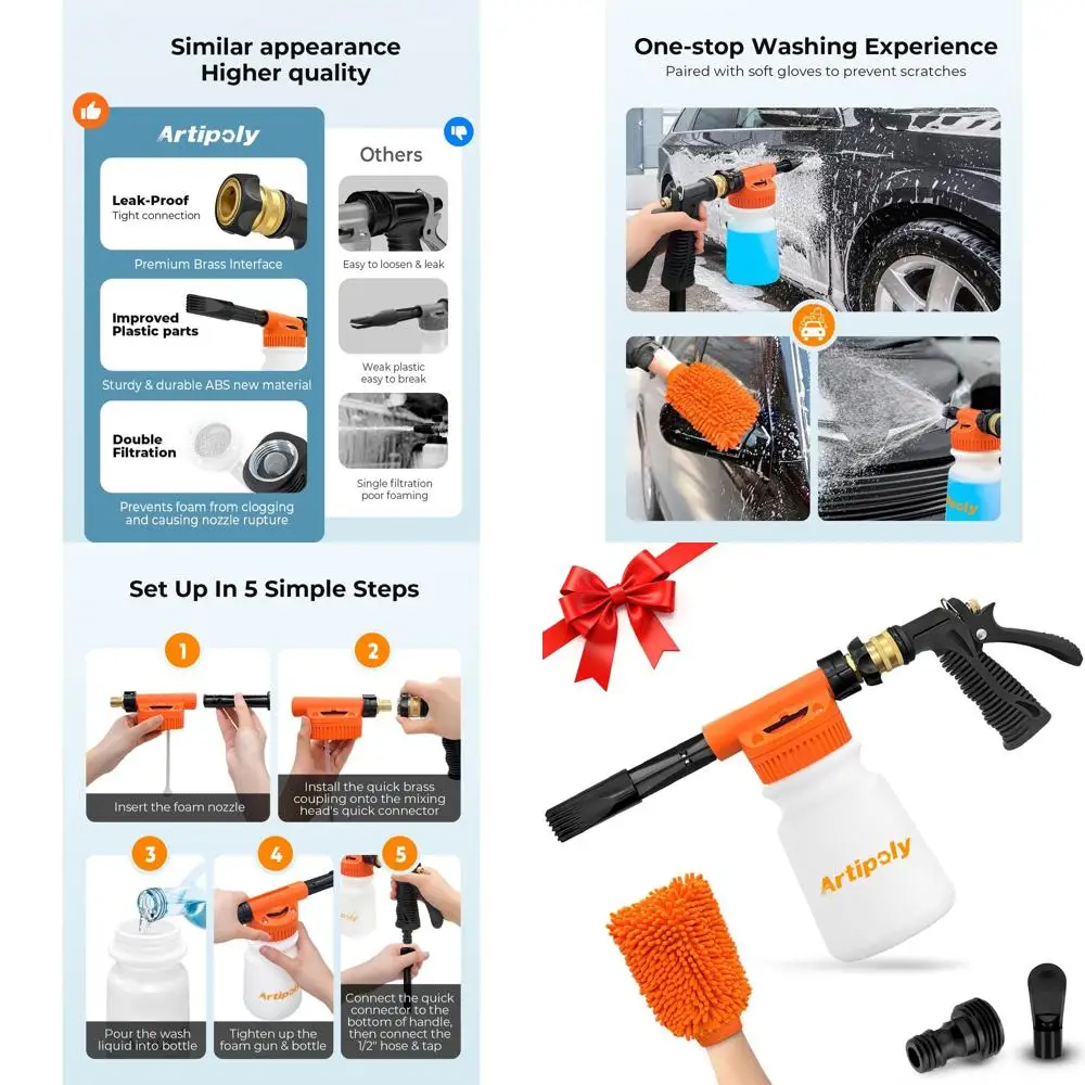 

Car Wash Foam Gun + Microfiber Wash Mitt - Car Foam Sprayer - Foam Cannon for Hose - Spray Gun Cleaner - Snow Blaster for Cars,