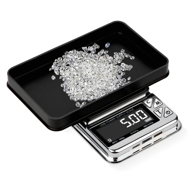 Electronic Type-C Micro USB Power Digital Scale Mini Precision 1000g/600g 0.01g LCD Jewelry  Balance Scales Built-in Battery