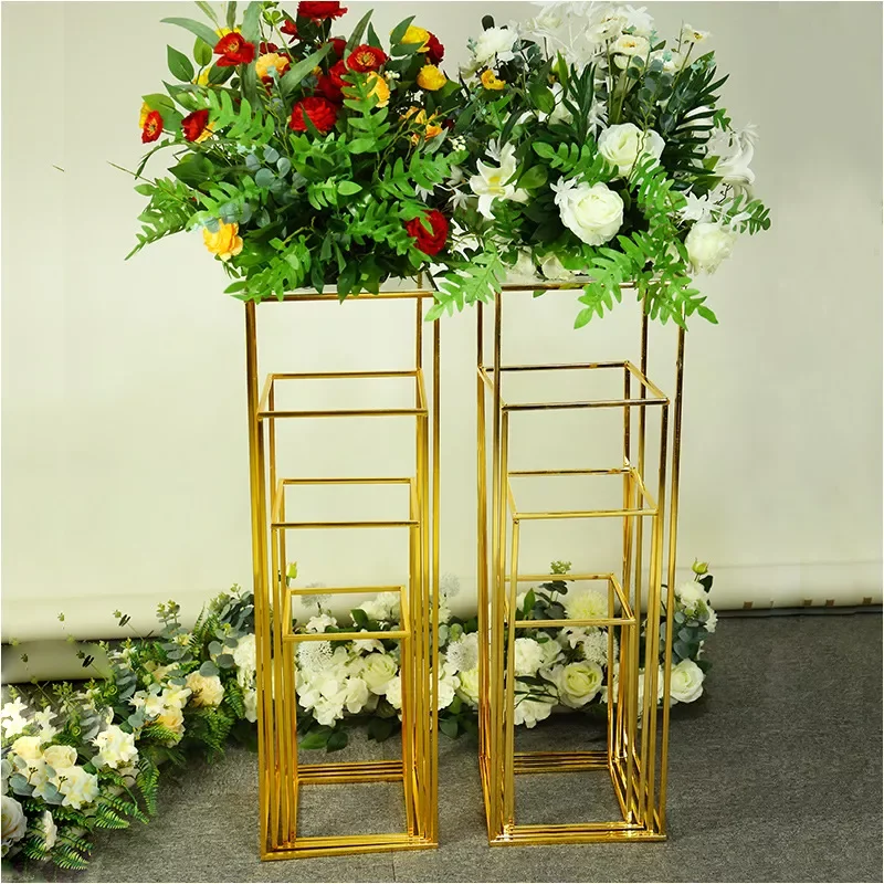 

Gold Metal Flower Stand Vase Set, Wedding Party, Desktop Decoration, Rectangle Frame, Centerpiece Flower Stand, Event Decoration