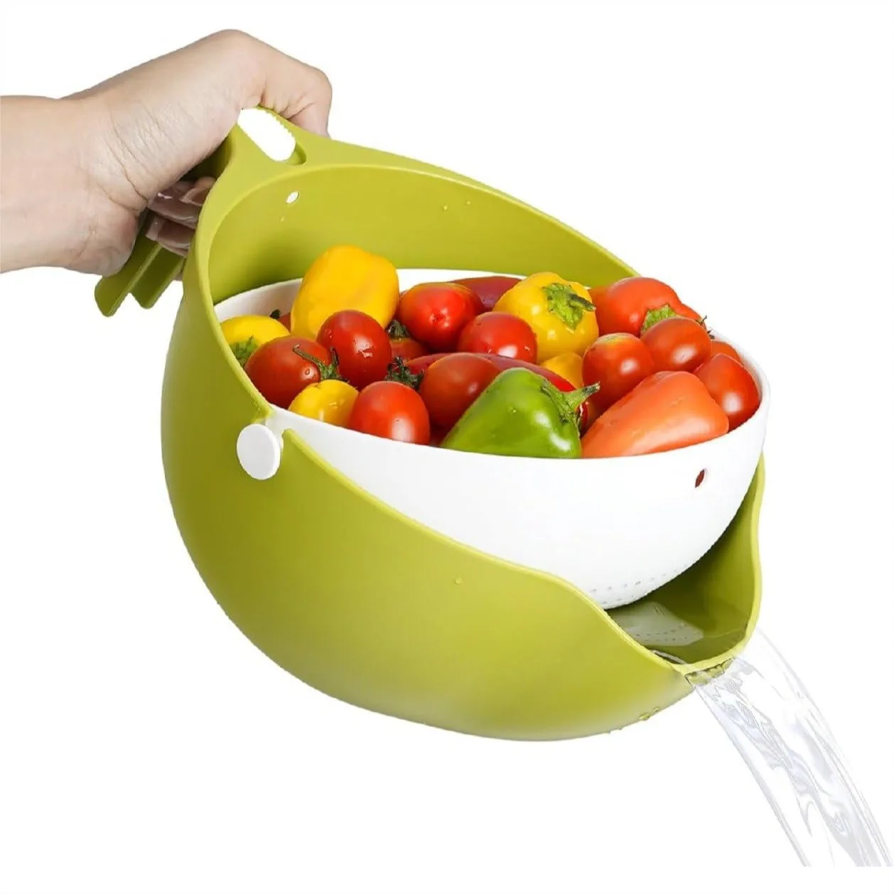 Kitchen Colander Rotating Washing Basket 2 in 1 Strainer Bowl with Handle for Fruit Vegetables Pasta