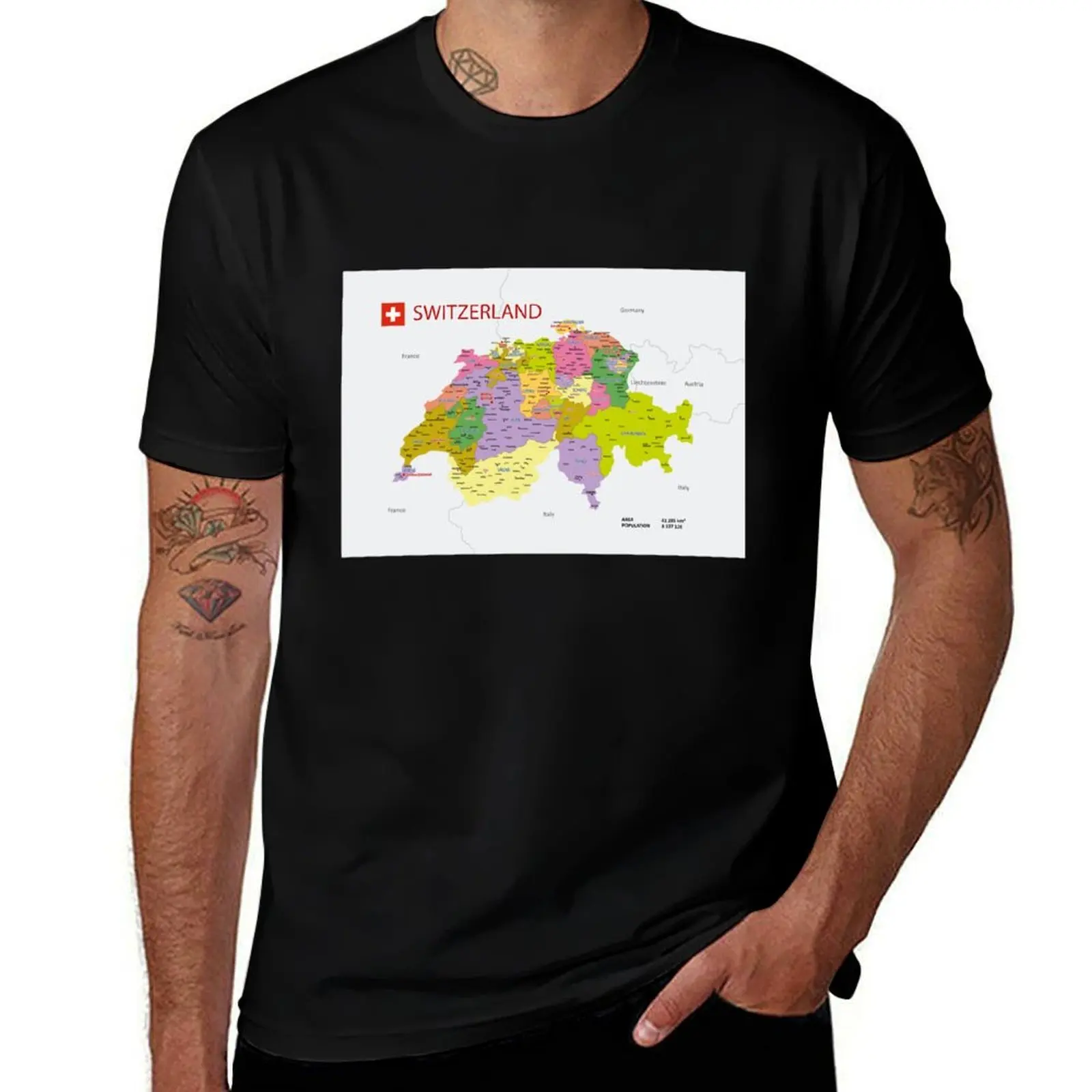 

Switzerland map with regions and main cities T-Shirt customs croswit shirt man fitted t shirts for men