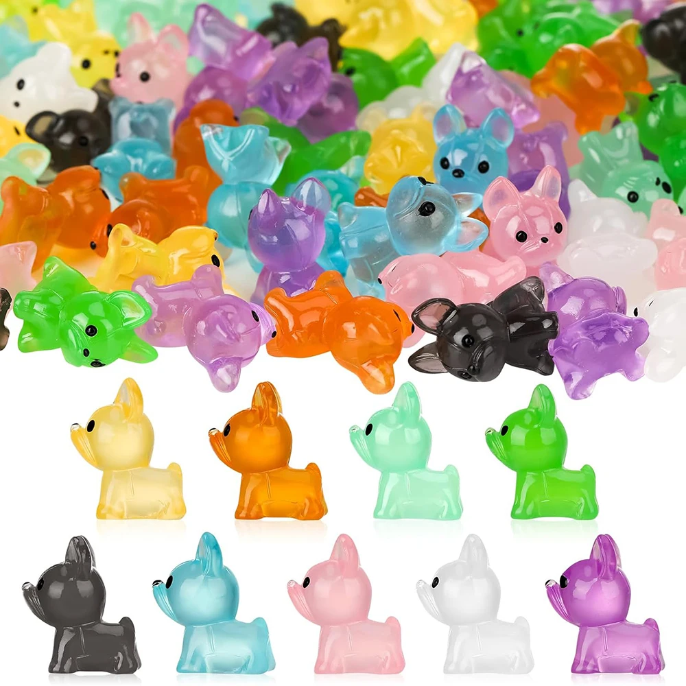 

90Pcs Luminous Mini Resin Dogs Miniature Dog Figurines Glow in The Dark Crafts Cake Decor Tiny Home for Micro Landscape Garden