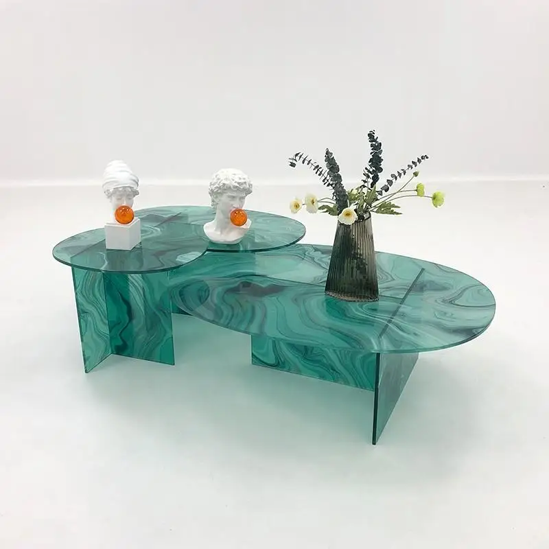 

Nordic minimalist light luxury water corrugated glass coffee table