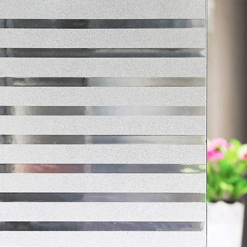 Frosted Window Film Privacy Window Sticker Non Adhesive Window Vinyl Film Removable Static Cling UV Protection Striped Pattern