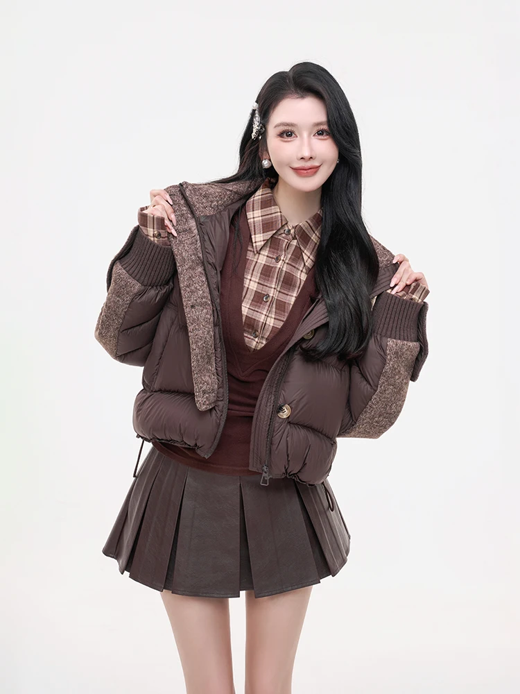 

LADIESFIRST Plu Splicing ort White Du down Jaet Winter New Faion Bread Sle Warm Thiened Women's Coat