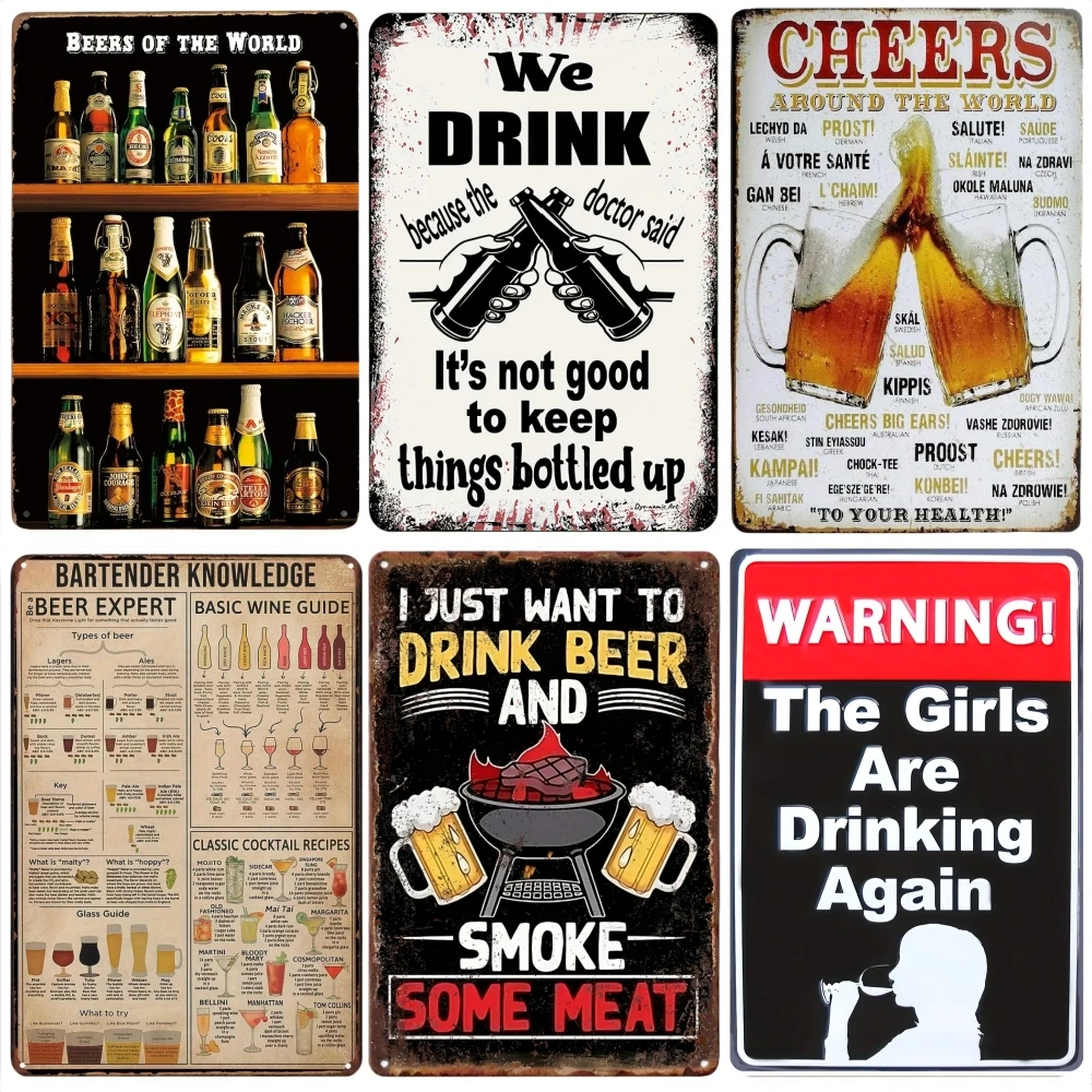 Vintage Beer BBQ Metal Aluminum Sign Plaque - Retro Wall Decor for Home, Kitchen, Bar, Cafe, Garden Man Cave Decorative Plates