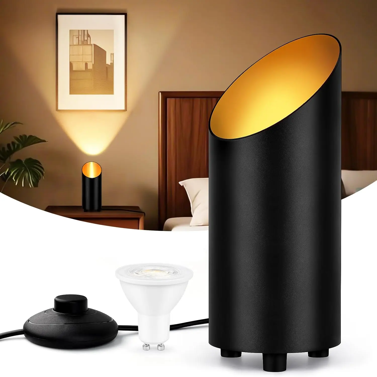 

7W LED Floor Spotlight with GU10 Bulbs, IP44 Waterproof Uplight for Indoor Plants and Artwork, Black