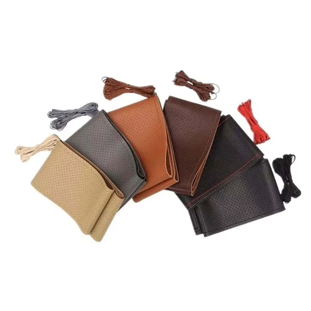 45CM DIY Car Truck Leather Steering Wheel Cover With Needles and Thread 42/47/50CM Artificial Leather Braid Steering Wheel Car