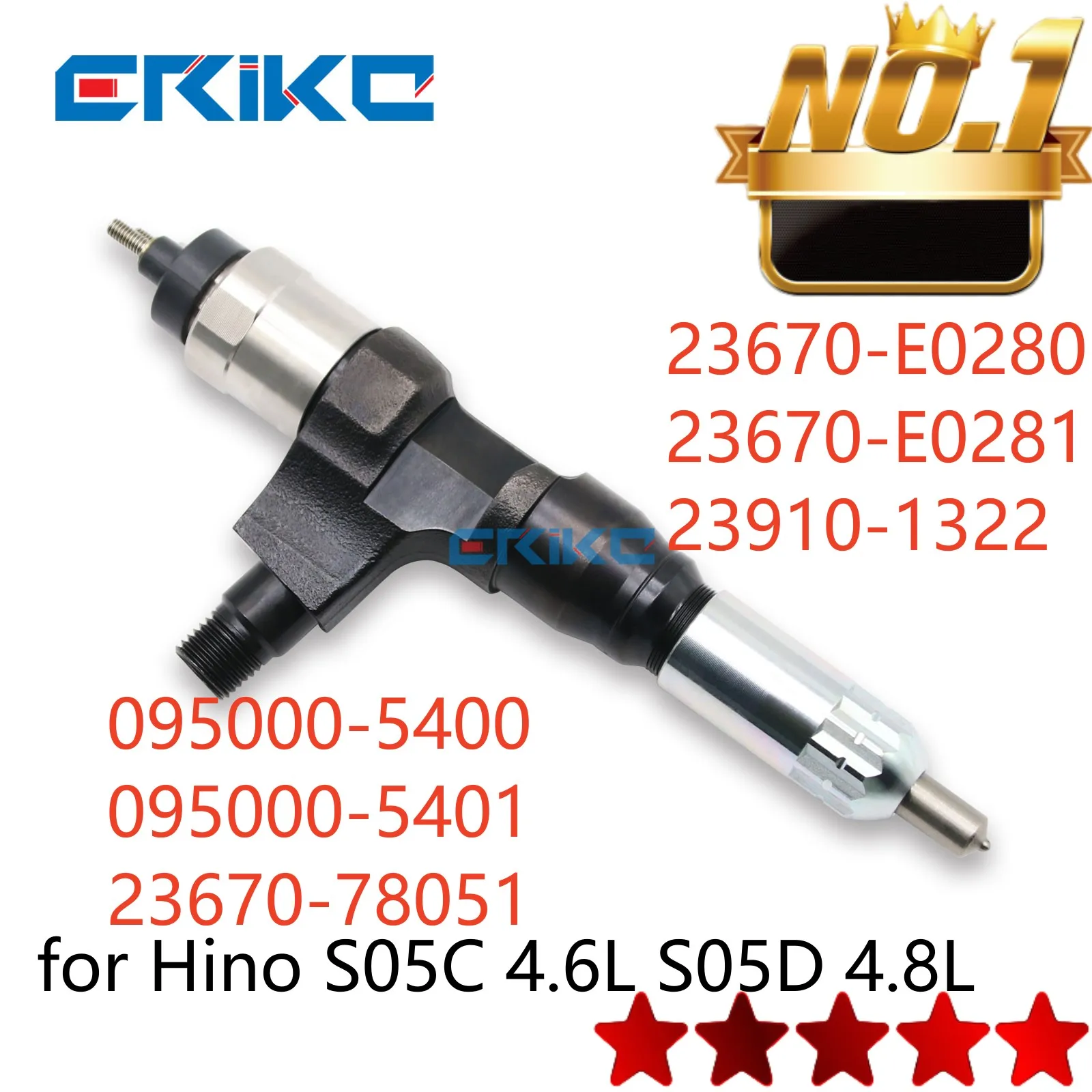 

23670-E0280 23670-E0281 23910-1322 095000-5400 23670-78051 New Diesel Injector 095000-5401 for Hino S05C 4.6L S05D 4.8L DENSO