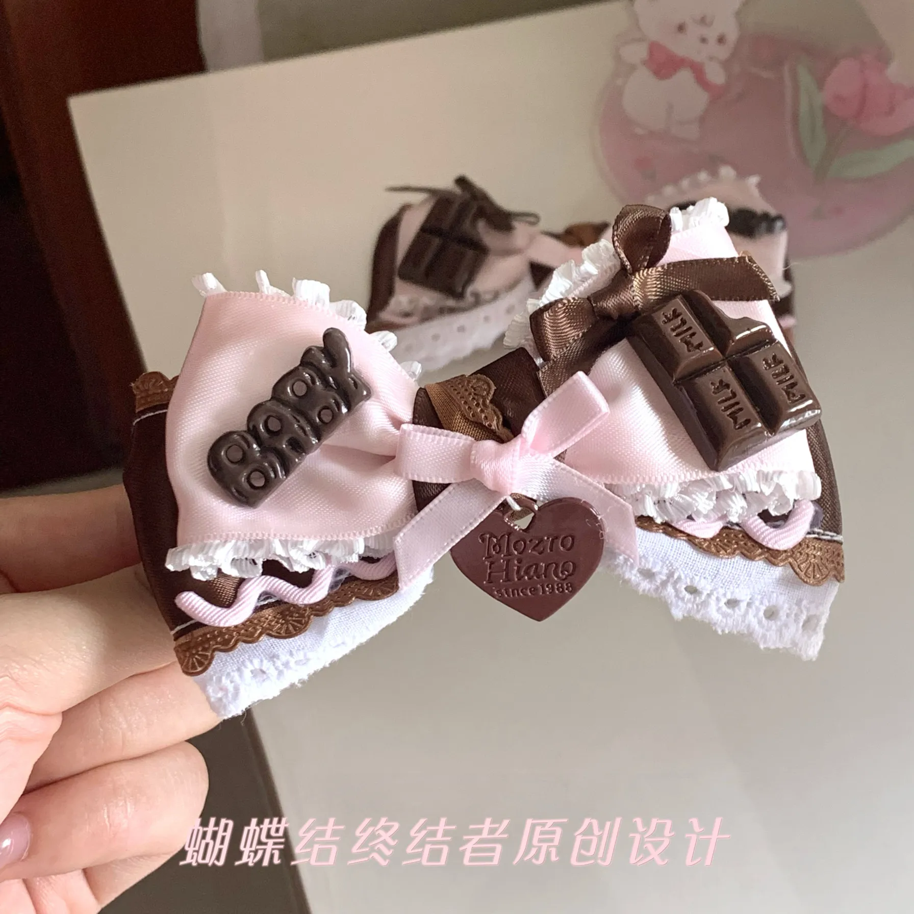 Original Cute Sweet Strawberry Chocolate Side Clip Hairpin Heart Lace Double Ponytail Hair Clips for Women Hair Accessories