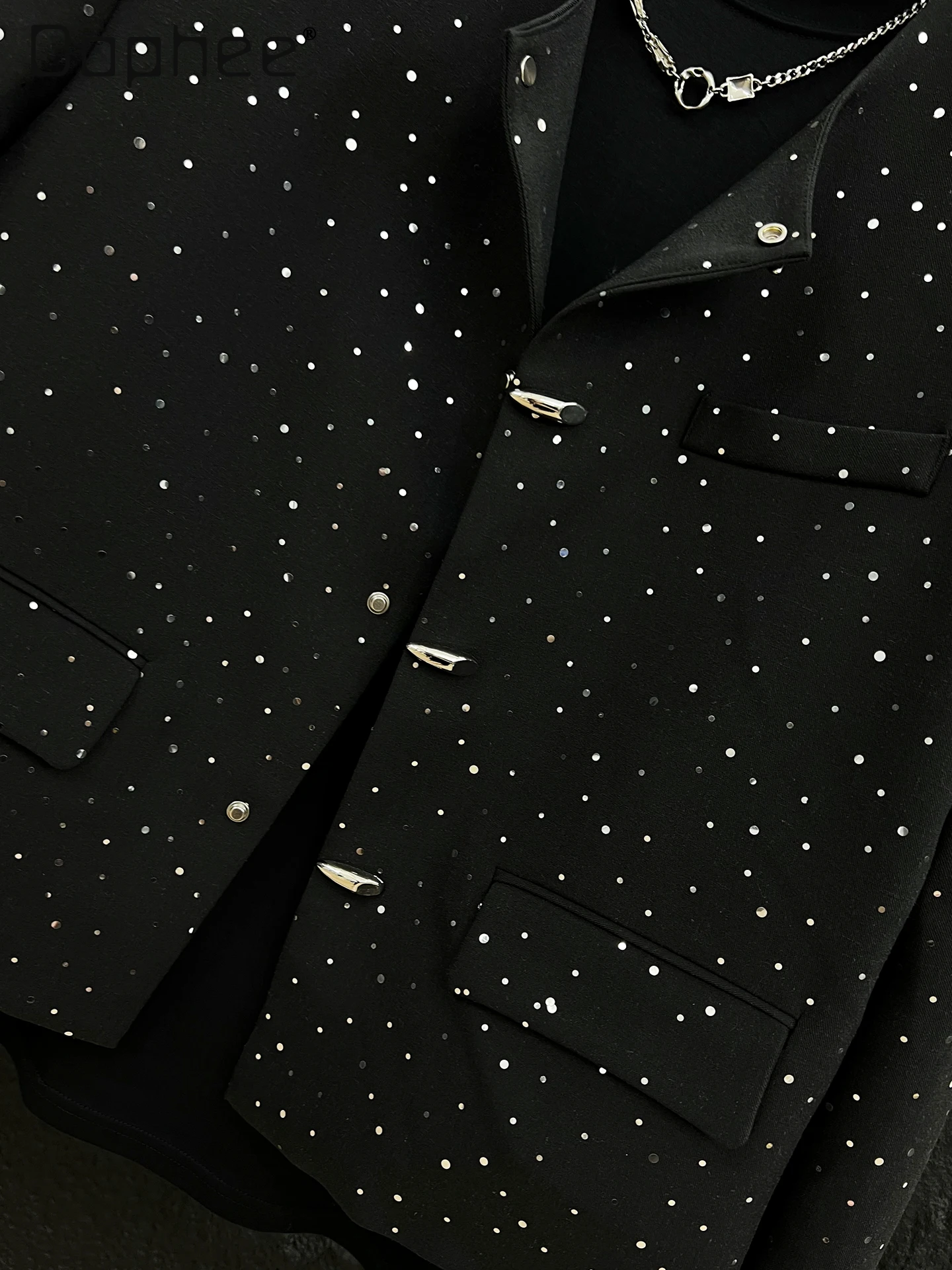Spring Autumn New Black Elegant Handsome Short Jacket for Men Trendy High-end Starry Sequins Shiny Loose Slimming Mens Jacket