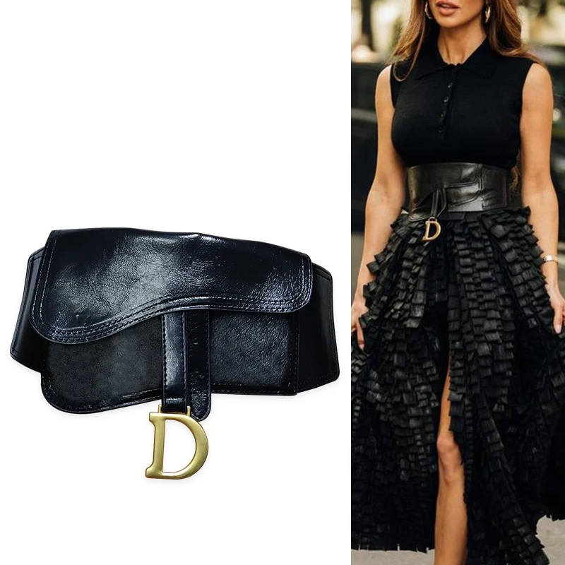 Plus Size Black Corset Belt Female Waist Belts For Women Luxury Elastic Wide Stretch Cummerbunds D Letter Coat Dress Waistband