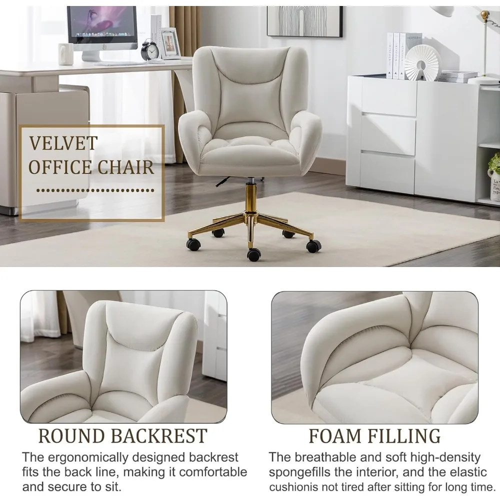 Modern Upholstered Velvet Swivel Desk Chair with Adjustable Height and Wheels for Computer Task, Office, and Makeup Use