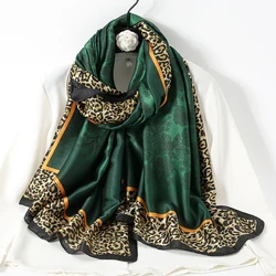 Fashion Leopard print Shawl Women Imitation Silk Satin Scarf Casual Vintage Long Outdoor Scarves Hijab 180*90cm