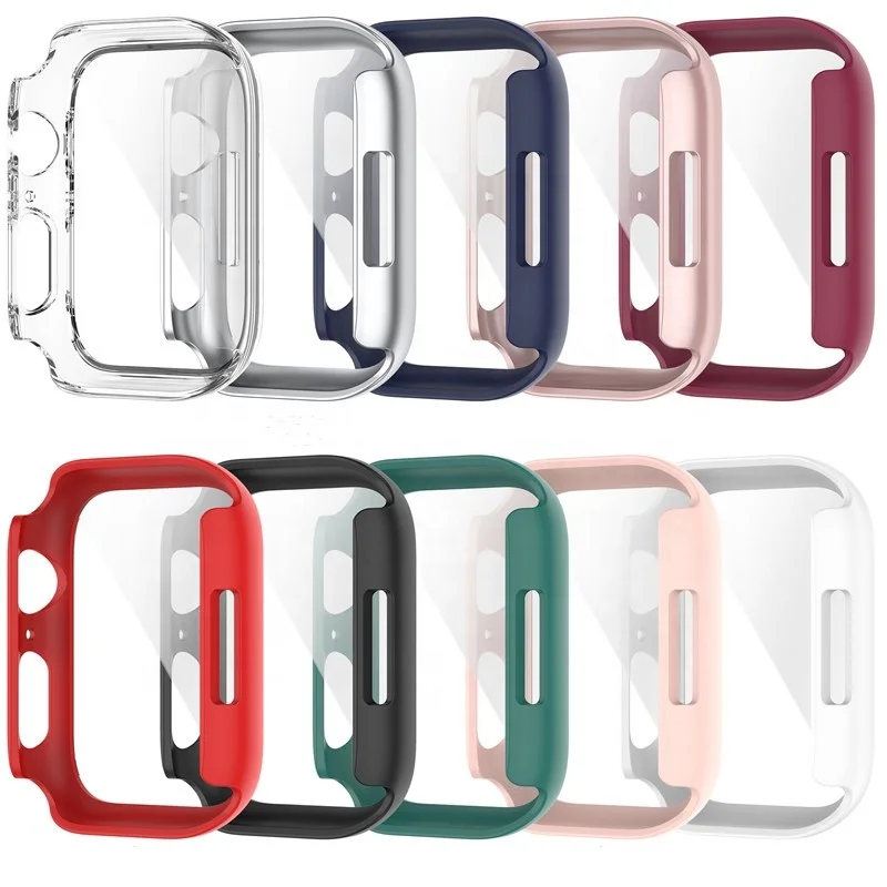 

41MM 45MM PC Tempered Glass Full Screen Protector Cover For Apple Watch 9 8 7 Integrated Case