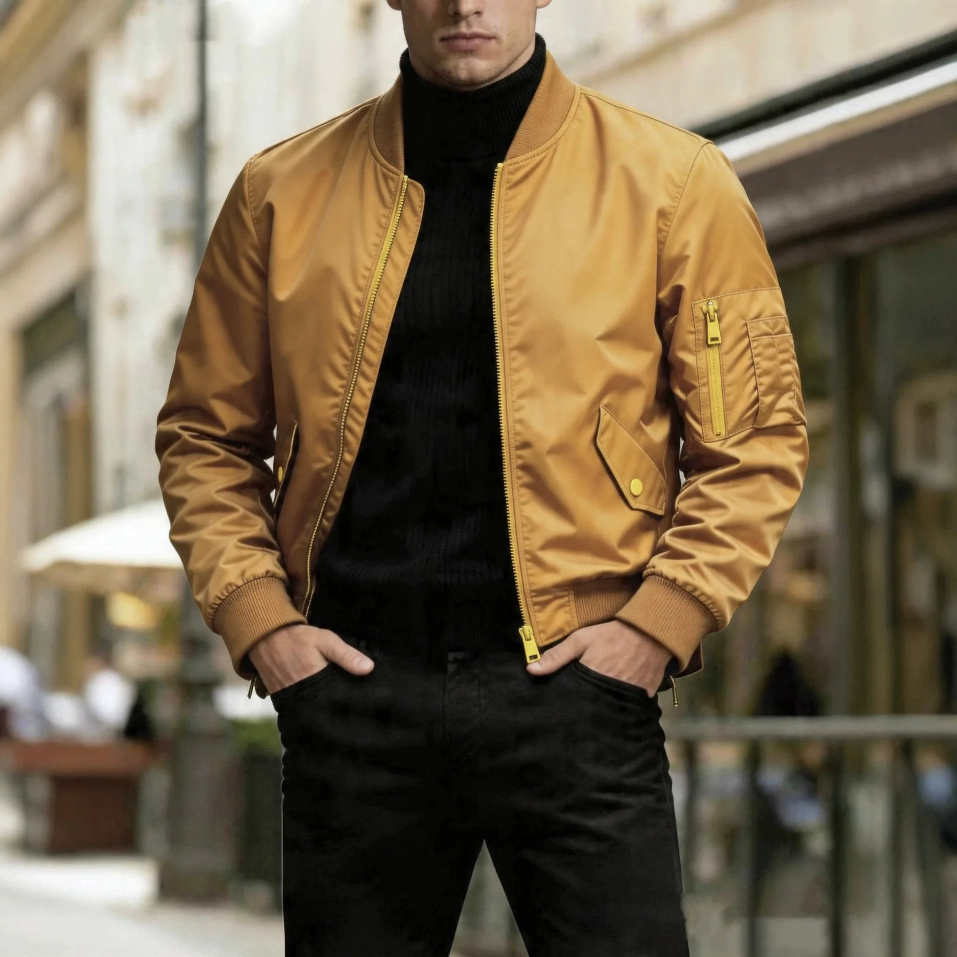 

Men's Spring and Autumn Tooling Style Premium Textured Flight Jacket Casual Outdoor Zipper Jacket Jacket Top
