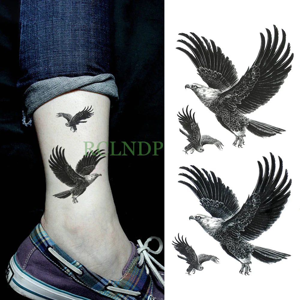 Waterproof Temporary Tattoo Sticker eagle hawk bird Fake Tatto Flash Tatoo leg Arm hand foot tatouage for Men Girl Women lady image 2