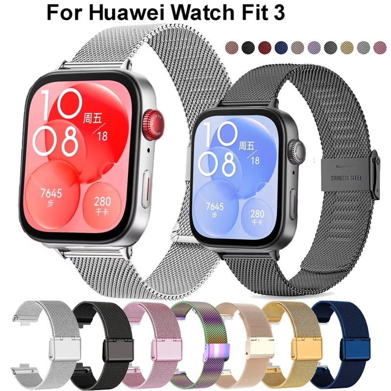 Stainless Steel Metal Strap For Huawei Watch Fit 3 Smart Watchband Bracelet Wristband For Huawei FIT3 Mesh Watch Band Correa
