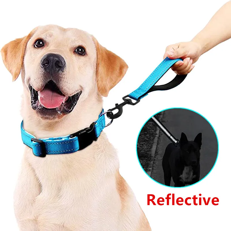 Dog Leash Reflective Short Dogs Leash Nylon Leashes for Dog Walking Rope Diving Material Dogs Leashes Car Safety Belt Pet Chain