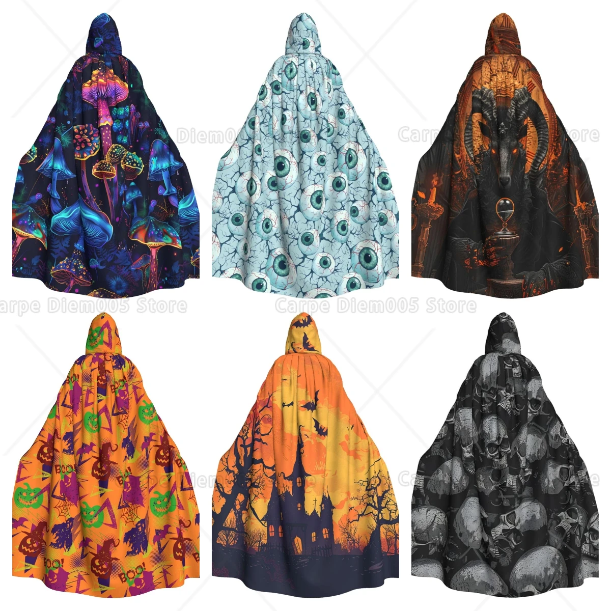 Gothic Eyes Halloween Pumpkin Horror Cloak with Hood Halloween Wizard Cloak Ghost Hooded Cape for Men and Women