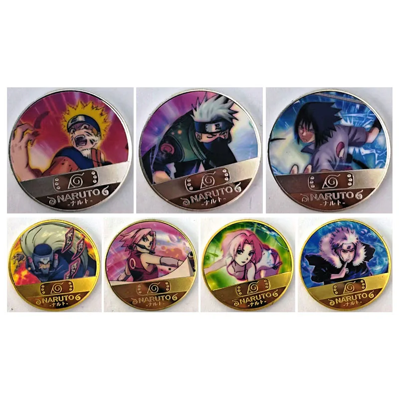 Anime NARUTO Rare Metal MR Refraction Collectible Coins Kakashi Uchiha Sasuke Haruno Sakura Roshi Toys for boys Birthday Gift