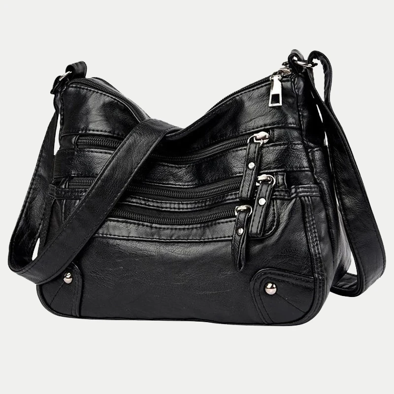 Bolso de hombro de cuero suave de alta calidad para mujer, bolso cruzado Vintage multicapa, bolso y monedero femenino de diseñador de lujo