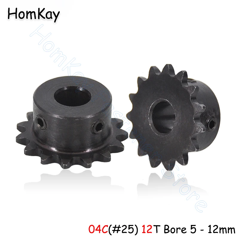 

1Pc 12T 04C #25 Sprockets for Roller Chain Bore 5 6 6.35 8 10 12mm 12 Tooth 45# Steel Gear