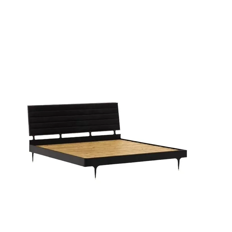 

Wabi Sand Wind Simple Designer Black Double Bed Solid Wood Softbag Backrest Bedroom Single Bed