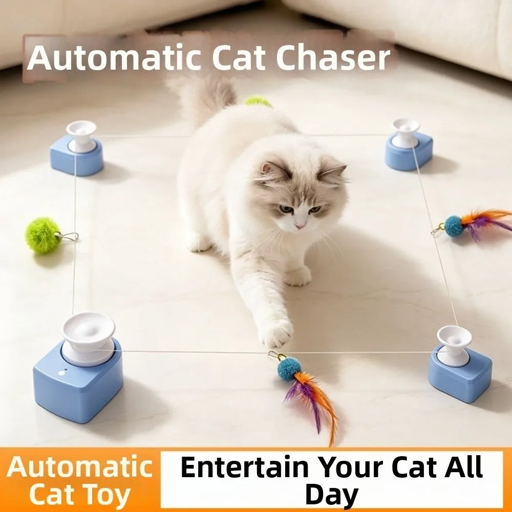 Automatic Cat Race Adjustable Speed Wireless Cat String Chasing USB Rechargeable with Suction Cup Interactive Cat Pet Play