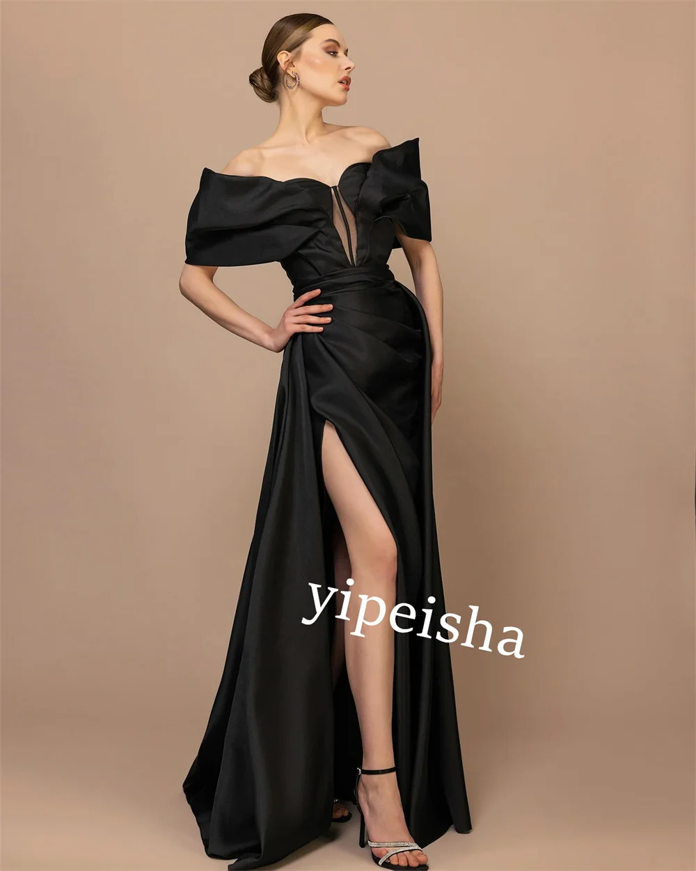 Customized Jersey Sash Ribbon Homecoming Asymmetrical Off-the-shoulder Bespoke Occasion Gown  Long Dresses