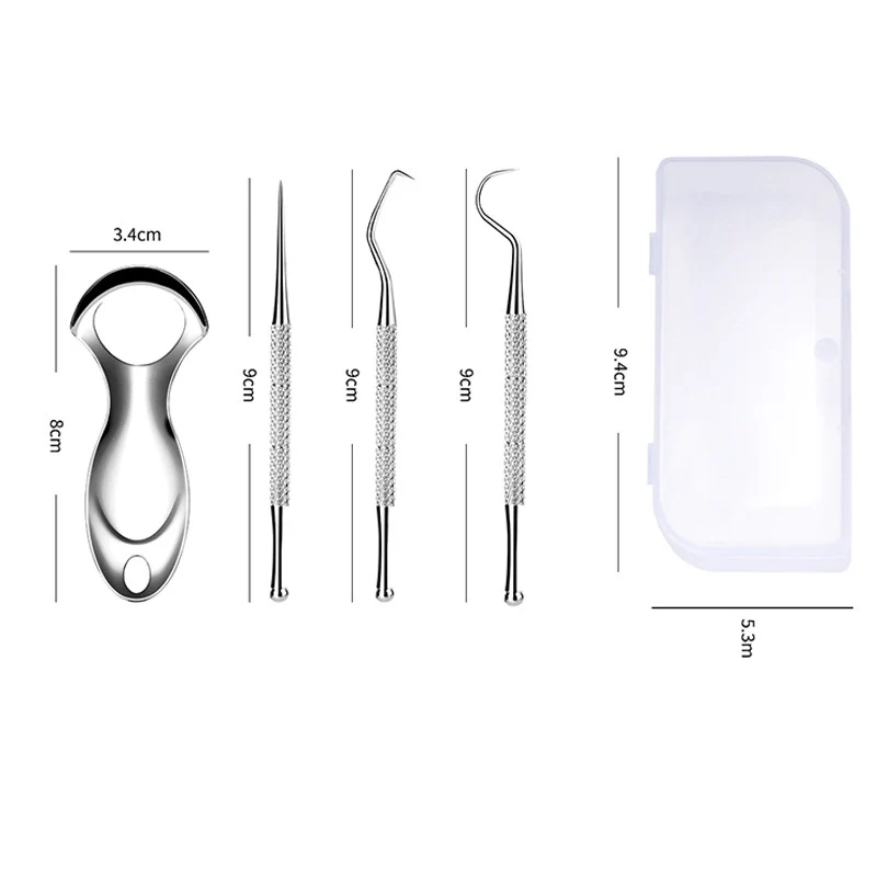 4 pcs/box Toothpick Tongue Scraper 304 stainless steel Tongue Scraper Set Reusable PortableTeeth Cleaner Oral Cleaning