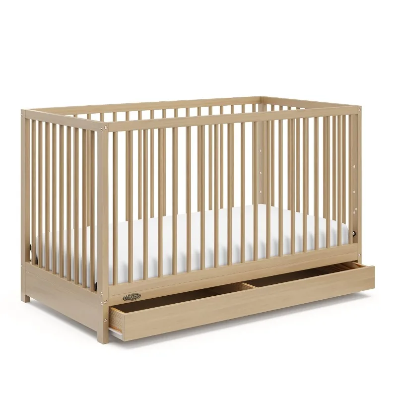 Teddi 5-in-1 Convertible Crib with Drawer (Driftwood) – GREENGUARD Gold Certified, Crib with Drawer Combo, Full-Size Nursery