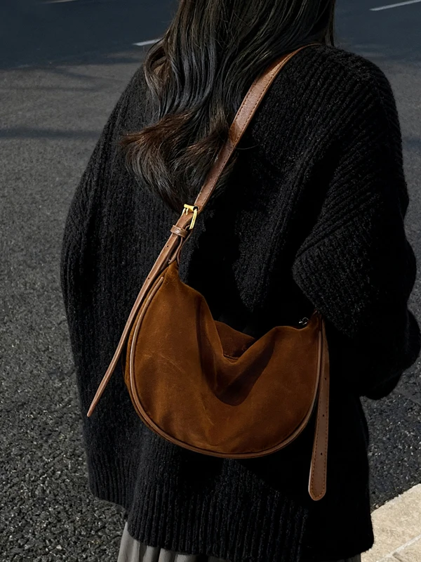 

Ретро-сумка из замши, женская, на одно плечо, через плечо, для повседневного использования, средний размер, модная дамская сумочка