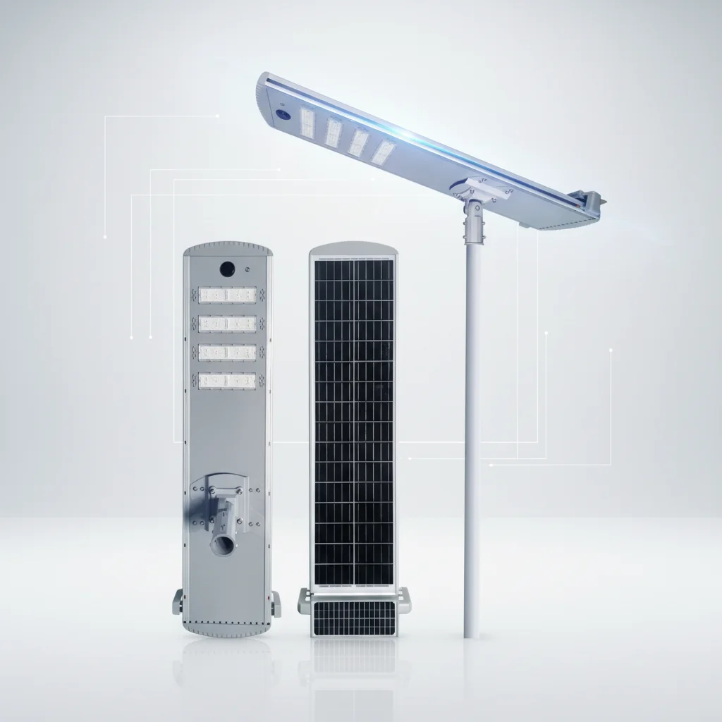 Newest Energy Saving IP66 Outdoor Solar Panel Streetlight Auto-cleaning Die-casting Aluminum 60w 80w All-in-one Led Solar Street