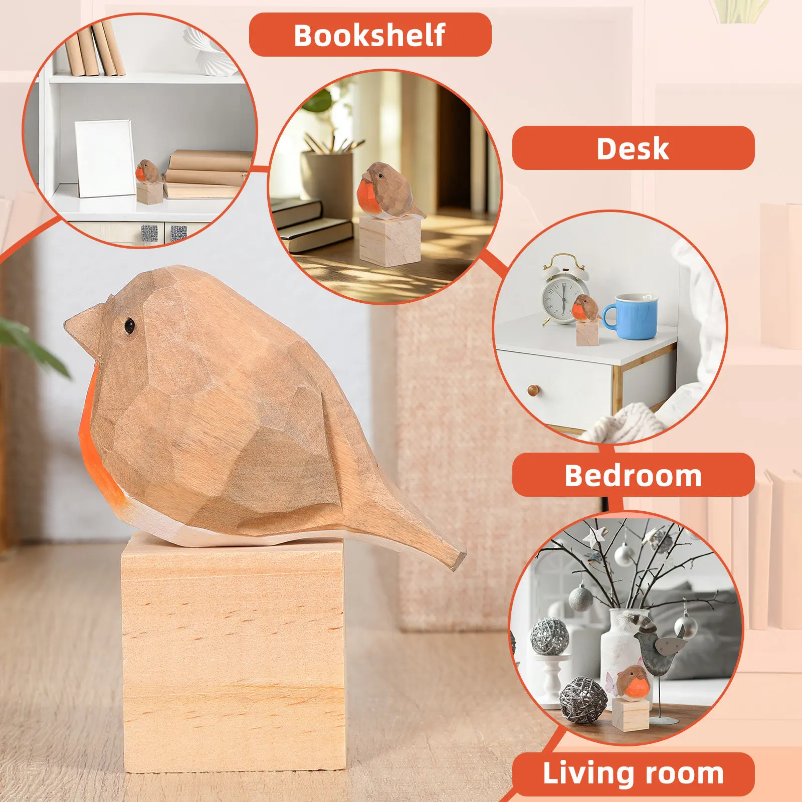 Wooden Bird Decoration Exquisite Realistic Home Table Ornament Bedroom Desk Decor Gift Idea Lovely