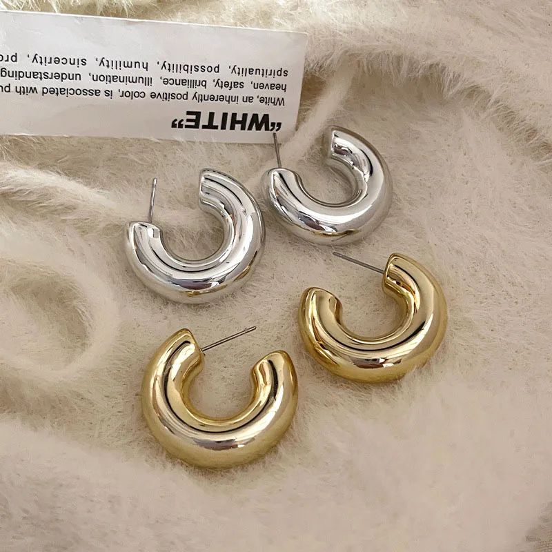 Geometric Thick Metal Round Earring Simple Gold Color Silver Color Chunky Hoop Earrings for Women Trend Minimalist Jewelry Gifts