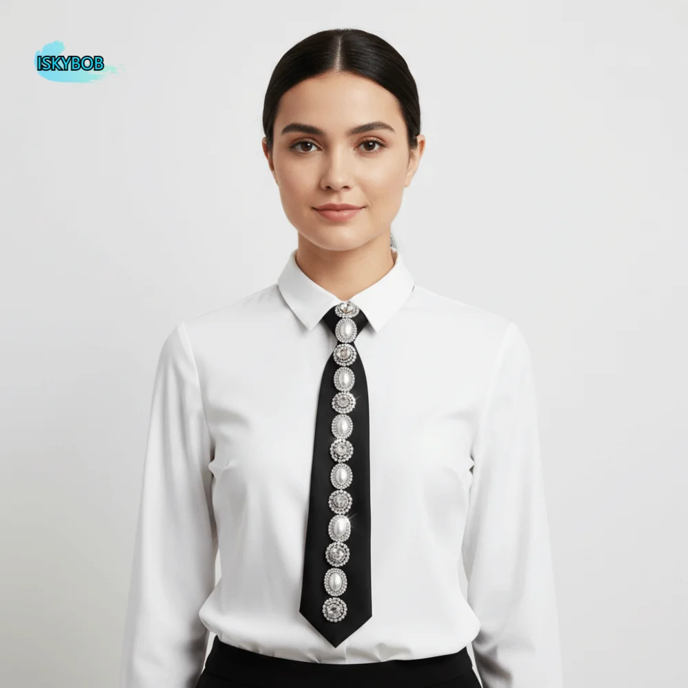 

Temperament Korean Style Rhinestones Tie Black Academic Style Long Necktie Versatile JK Decoration Shirt Tie Uniform Decoration