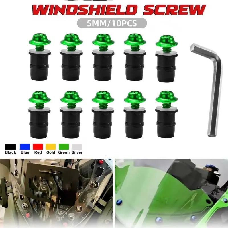 For KAWASAKI Z900 Z750 Z1000 Z650 Z800 Z400 Z1000SX Z900RS 5mm 10PCS Motorcycle Windscreen Windshield Bolts Screws Nut Fastener