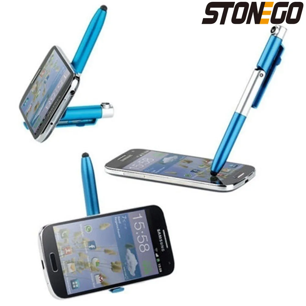 STONEGO Caneta esferográfica dobrável multifuncional 4 em 1 (lanterna + suporte) para celular tablet