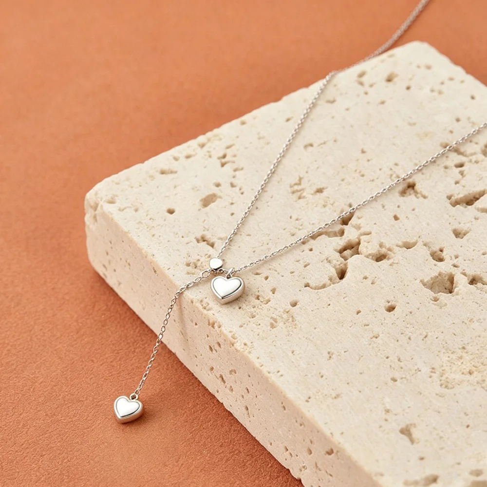 JeeMango Halskette mit Anhänger aus natürlicher Muschel, doppeltes Herz, für Damen, goldfarben, Edelstahl, klassischer Halsschmuck, wasserdicht, N26037 – Detail 9