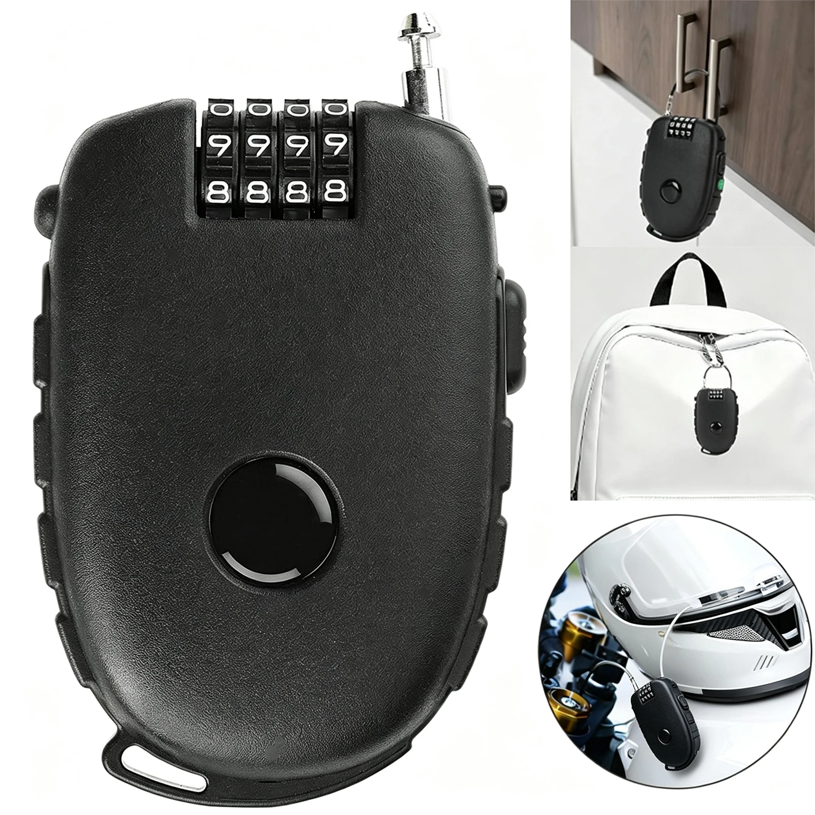 Cadeado para Capacete de Motocicleta com Cabo Retrátil de 4 Dígitos, Mini Cadeado Portátil com Código de Combinação Antifurto para Bicicleta, Bagagem e Carrinho de Bebê