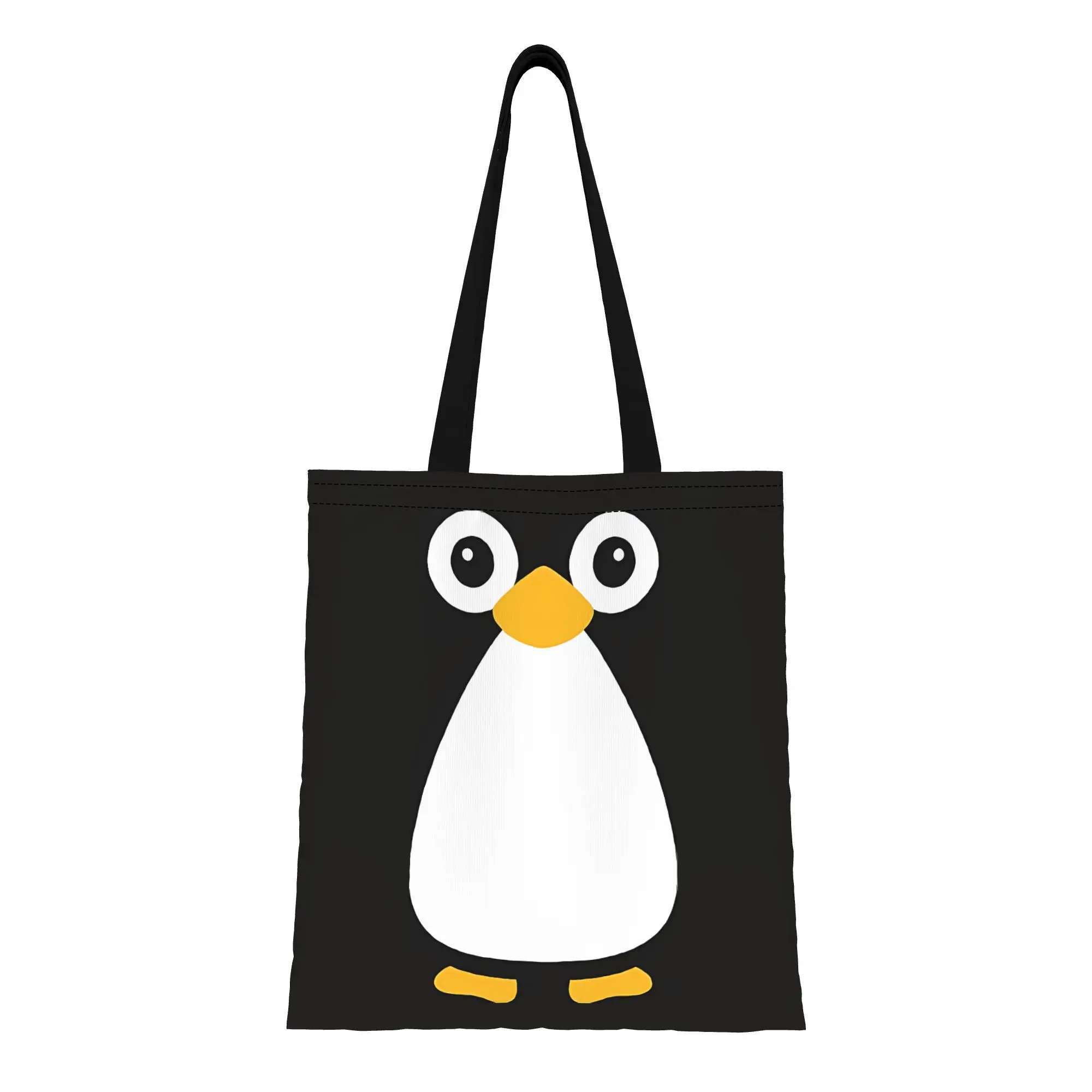 Kawaii Vector Penguin Animal Face Canvas Woman Tote Bag for Shopping Travel Outdoor Heavy Duty Shoulder Handbag