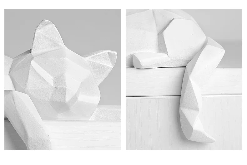 1 Set Katzenskulpturen, geometrisch geschnittene Tierskulpturen, Kunsthandwerk aus Kunstharz, kreative Wohnraumdekoration, Ornamente in Form von faulen Katzenstatuen – Detail 4