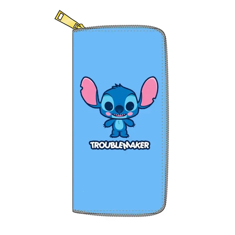 Disney-Stitch Anime Carteira para meninos e meninas, bonito porta-moedas, PU longo zíper, porta-cartão, embreagem, presentes infantis, moda, novo