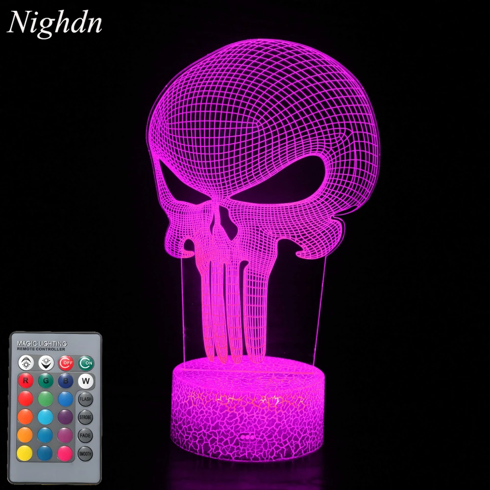 Nighdn Scary Skull Night Light 3D Illusion Lamp 7 Colors Changing USB Touch Table Lights Bedroom Halloween Decoration Lamps