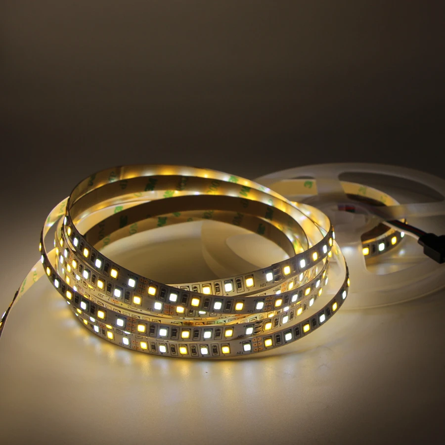 5 متر ثنائي اللون عالي CRI 90 + SMD2835 CCT عكس الضوء LED قطاع ضوء 12 فولت 24 فولت WW CW درجة حرارة اللون قابل للتعديل مرنة LED الشريط