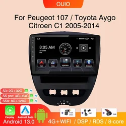 Radio con GPS para coche, reproductor Multimedia con Android 13, 2DIN, 9 pulgadas, Carplay, estéreo, para Peugeot 107, Toyota, Aygo, Citroen C1