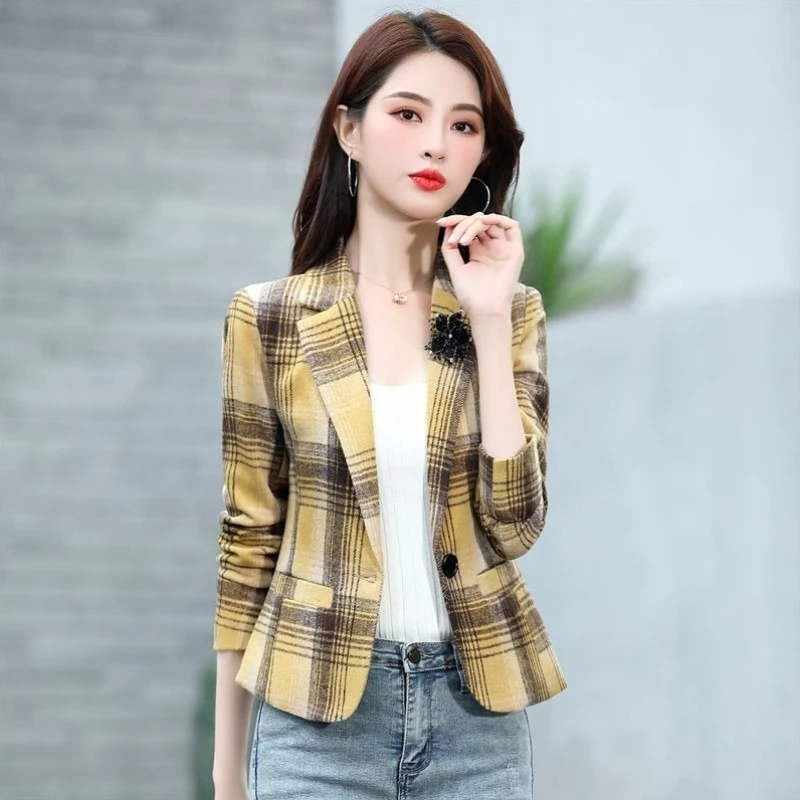 

2025 Spring Women's Short Mini Plaid Wool - Short Girls Casual Chic Trendy Petite Outerwear