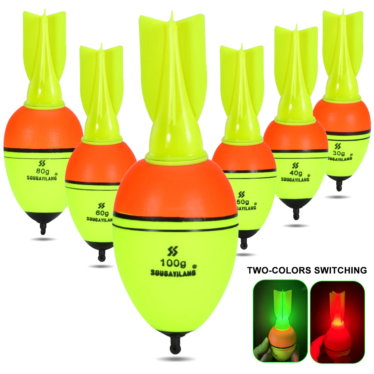 Sougayilang leuchtende Fischschwimmer, Raketenform, 2 Stück, mit 6 Größen – Schaumstoff mit hoher Dichte für 30–100 g Auftriebs-Angelausrüstung ﻿ – Detail 3